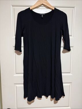 Eileen Fisher Black Scoop Neck A-Line Mini Dress